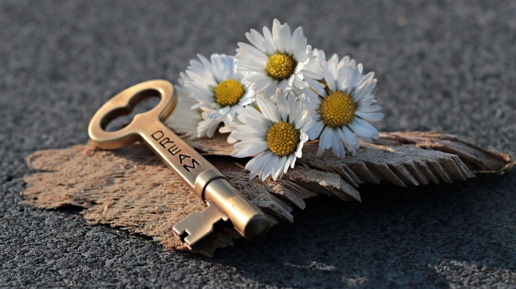 key, heart, daisy